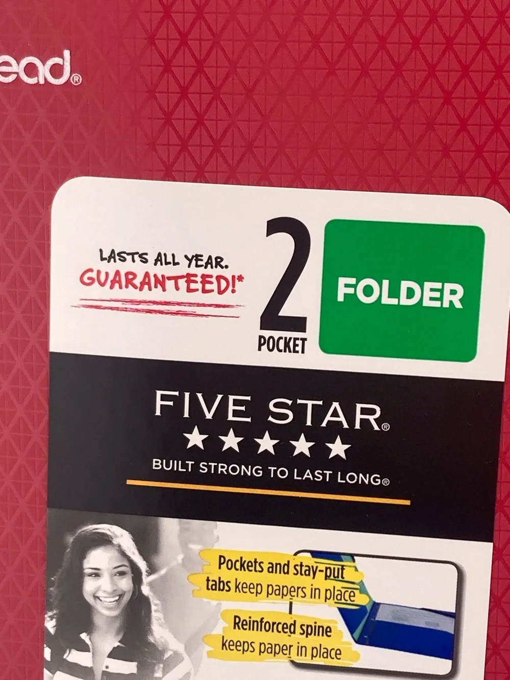 10) Mead Five Star 2-Pocket Folder in Red Plastic Heavy Duty